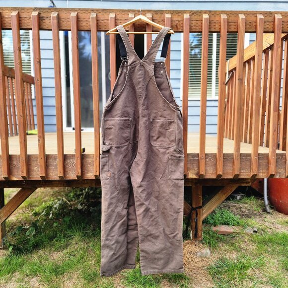 Sorel Overall Bibs Mens XXL Brown Quilted Lined Canvas Double Knee Workwear - Picture 9 of 15